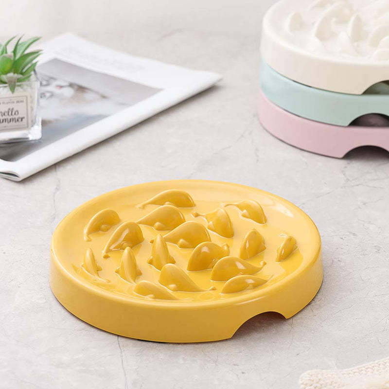 Slow Feeder Cat Bowl,Melamine Fun Interactive Feeder Bloat Stop Puzzle Cat Bowl Preventing Feeder Anti Gulping Healthy Eating Diet Pet Dog Slow Feeding Bowls Against Bloat, Indigestion and Obesity Yellow - PawsPlanet Australia