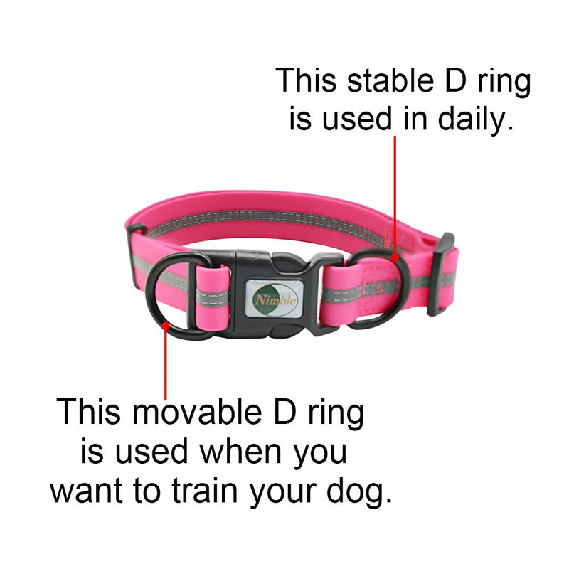 [Australia] - NIMBLE Dog Collar Waterproof Pet Collars Anti-Odor Durable Adjustable PVC & Polyester Soft with Reflective Cloth Stripe Basic Dog Collars S/M/L Sizes Large (15.35”-24.8”inches) Pink 