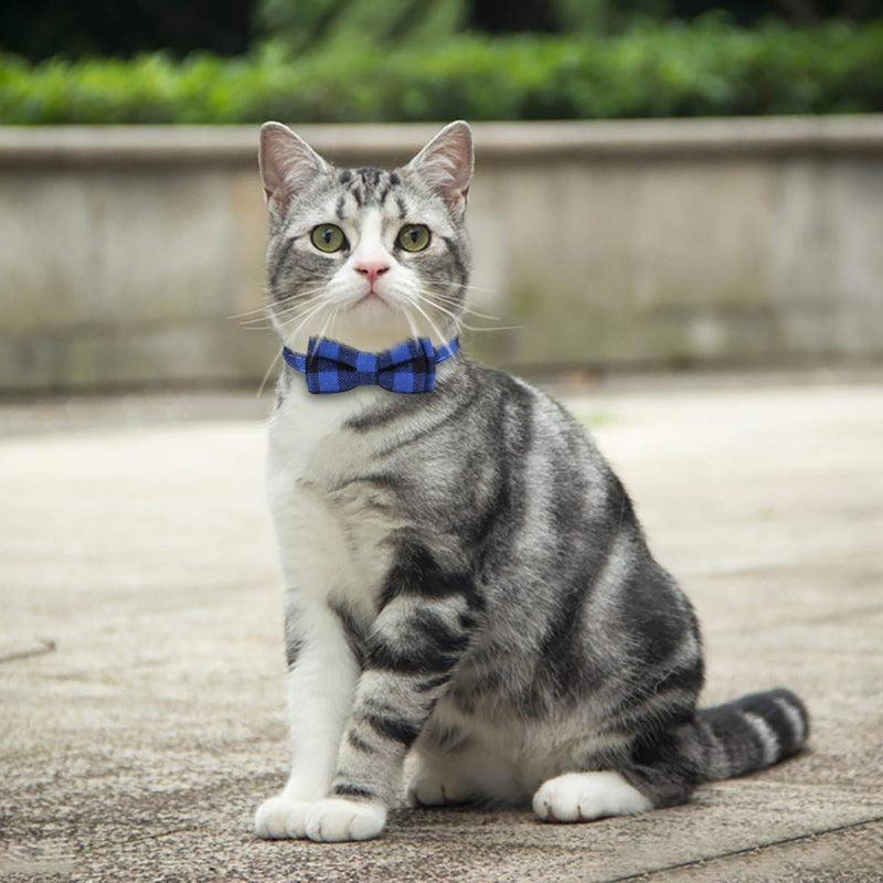 [Australia] - SLSON 2 Pack Cat Collar Breakaway with Bell Plaid Kitten Collars with Cute Bowtie for Pet Kitten Cats and Small Dogs Pets Adjustable from 8-11In, Black and Blue 