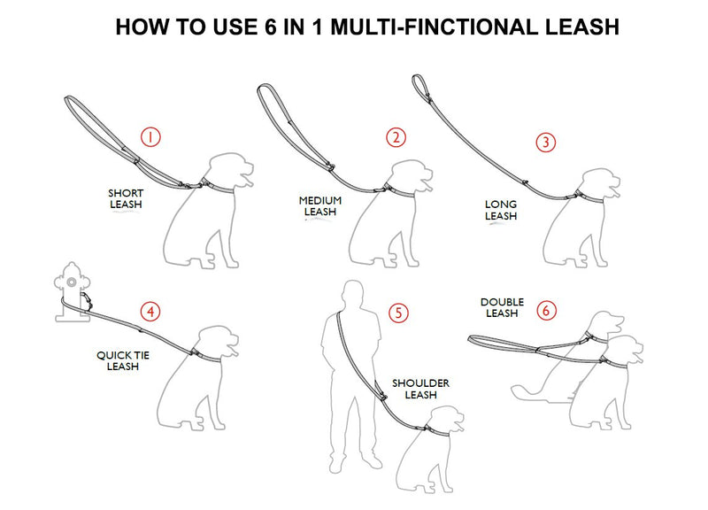 [Australia] - Dogs My Love 3/4" Wide 6 Way European Multi-Functional Nylon Dog Leash, Adjustable Lead 5.5"-10' Long Black 
