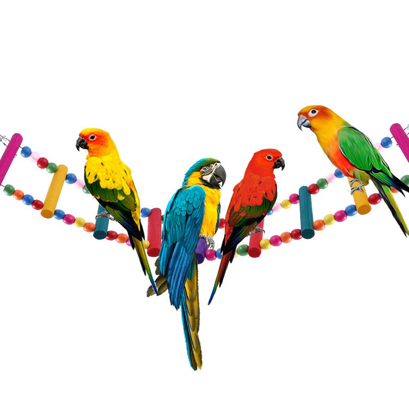 LITTLEGRASS 12 Steps Bird Toys 31 inch Wood Bird Ladder, Step Parrot Ladder Swing Bridge,Bird Cage Accessories Decorative Flexible Cage Wooden Rainbow Toy Parakeet Birdcage Training - PawsPlanet Australia