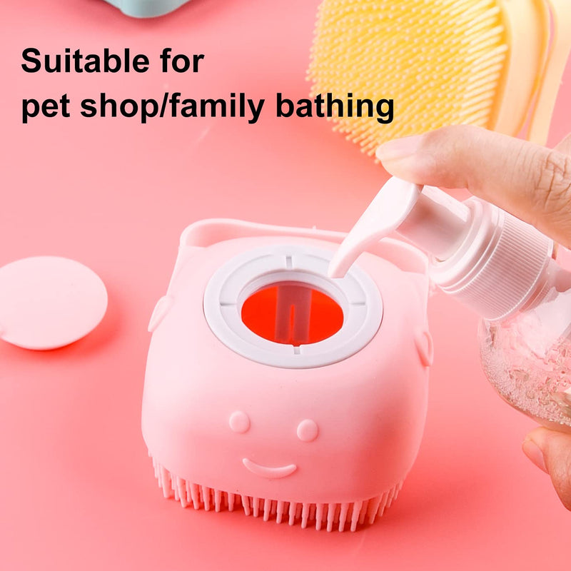 WXJ13 Upgraded Dog Bath Brush Soft Silicone Pet Shower Brush with Loop Handle Multipurpose Pet Grooming Brush Shampoo Dispenser for Grooming Washing and Massaging (Blue, Pink, Yellow) - PawsPlanet Australia