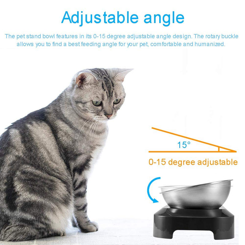 SUNJULY Double Cat Bowl, Pet Stand Bowl 0-15° Degree Adjustable Angle Stainless Steel Holder and Plastic Bracket for Cat Dog Water Bowls With Non-spill Design Double bowl - PawsPlanet Australia