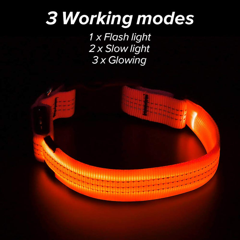 [Australia] - Clan_X LED Dog Collar USB Rechargeable Glowing in Dark Flashing Pet Collar, Light Up Doggie Collars Keep Your Pets Visible& Safe, S/M/L Large [21.2-26''/51-62cm] Orange 