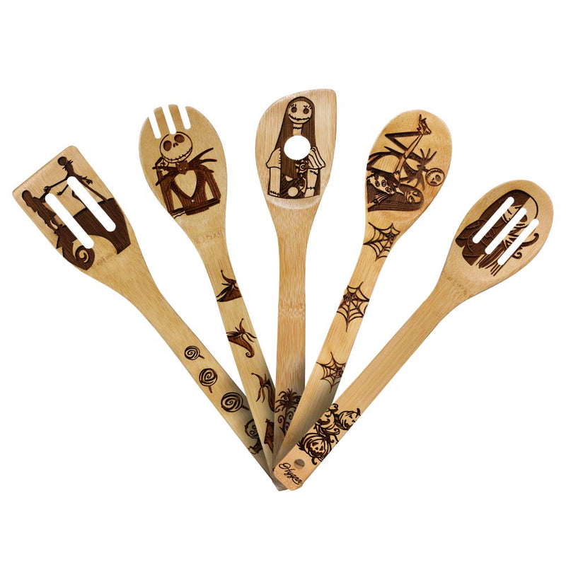 Nightmare Wooden Spoons Great Utensil Set Fun Gift Idea Serving Utensils Burned Bamboo Spoons Kitchen House Warming Present Slotted Spoon 5 Piece Nightmare2 - PawsPlanet Australia