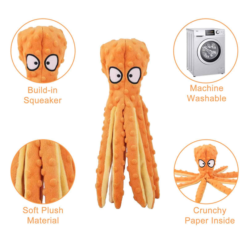 Andiker Dog Chew Toys 2 Pack, Octopus Squeaky Dog Toy with Crinkle Paper and Crocodile Dog Teething Toy, No Stuffing Squeaky Corduroy Interactive Play Toy for Small, Medium and Large Dog  (orange) orange - PawsPlanet Australia