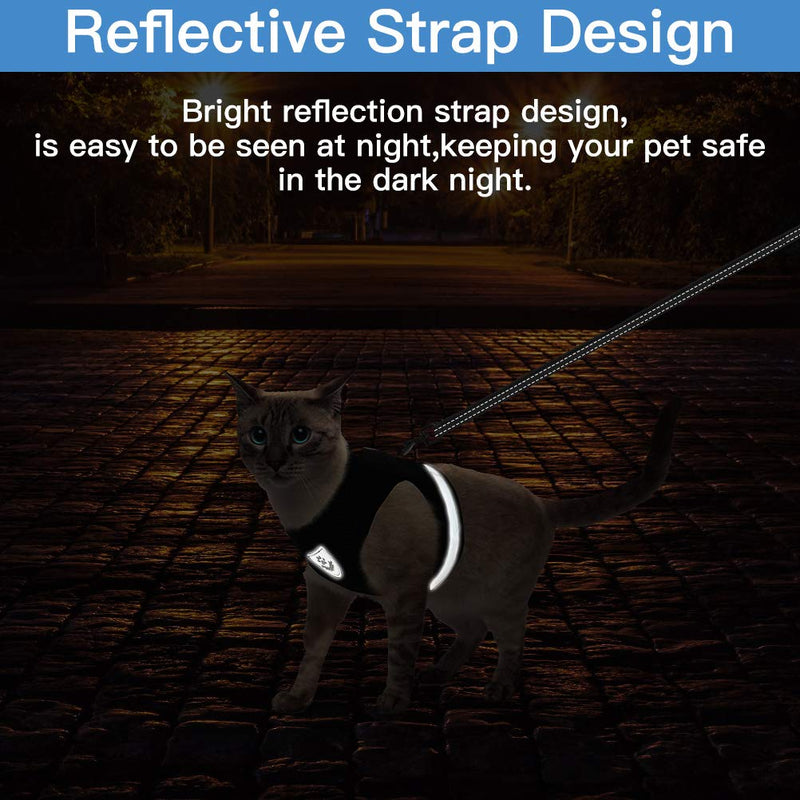 Escape Proof Cat Harness and Leash - Adjustable Reflective Vest Harness and Leash for Walking - Breathable Mesh and Reflection Strap - for Cats and Puppy Small Black - PawsPlanet Australia