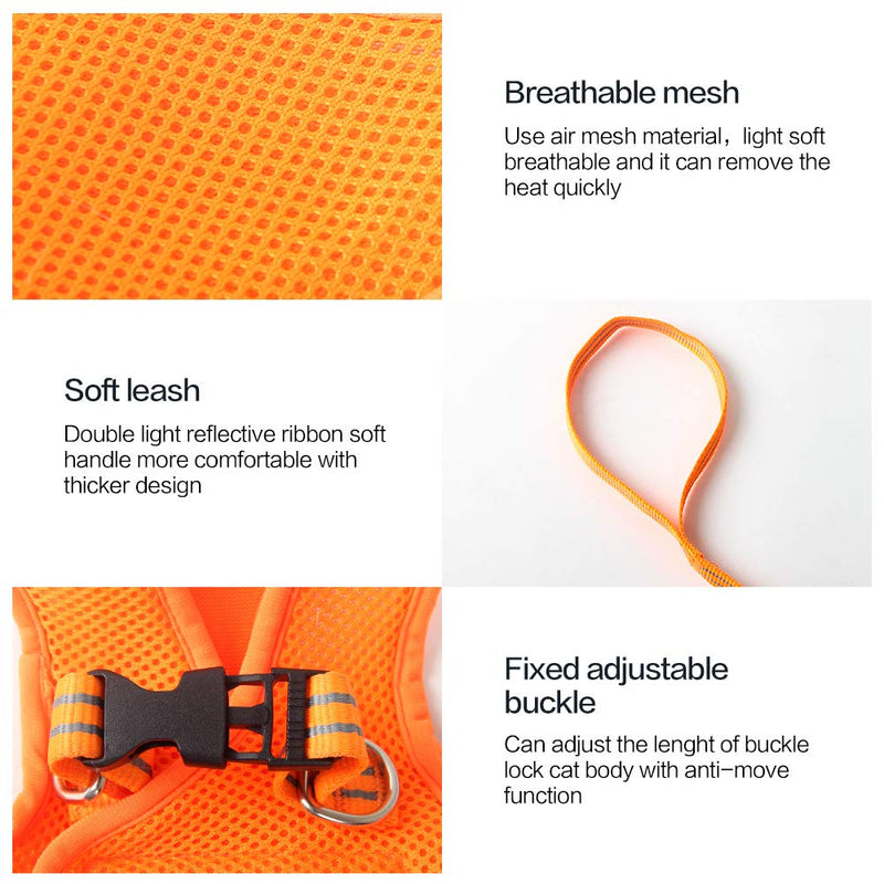 Cat Harness And Leash Set Ultra Light For Walking Escape Proof Set Adjustable Soft Mesh Step in Padded Cushioning Running Vest Jacket For Kitten Pets Puppy M Mesh orange - PawsPlanet Australia