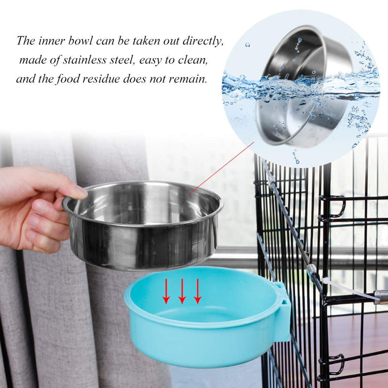 Pet Hanging Bowl 2-in-1 Removable Stainless Steel Food Hanging Bowl for Puppy/Cat, Andiker Pet Bowl Hanging Cage Large Water Food Feeder for Dogs Cats (small, blue) small - PawsPlanet Australia