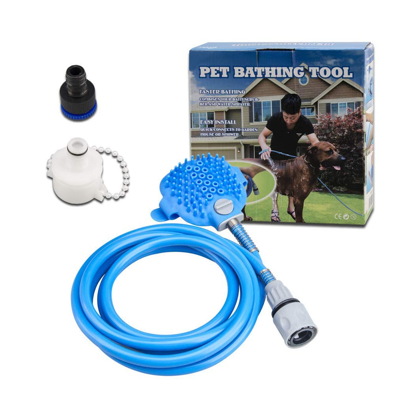 RCruning-EU Dog Shower Sprayer, Pet Brush Tool for Bathing Grooming Massage, Adjustable Hand Held Brush and Wipes 2 in 1, for Large Medium Small Dogs Cats Outdoor Bath (2.5 m, Blue) - PawsPlanet Australia