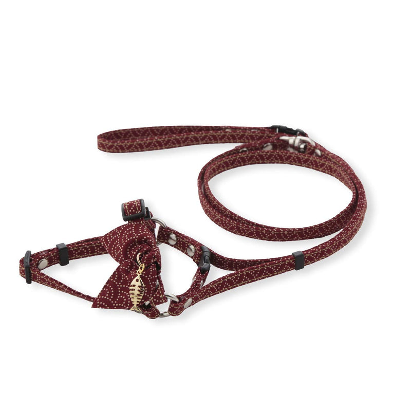 [Australia] - Necoichi Zen Fish Charm Cat Harness & Leash Set Red 