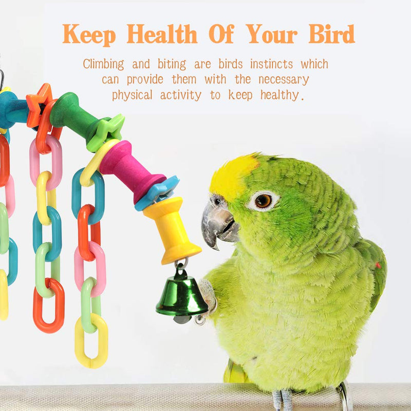 PowerKing Parrot Toys,Hanging Wooden Ladder Bird Hammock Chew Perches Cage Finch Toy with Bells for Bird Macaws Cockatiels Parakeets African Grey Parrot Lorikeets Conures Finches Budgie Parakeets - PawsPlanet Australia
