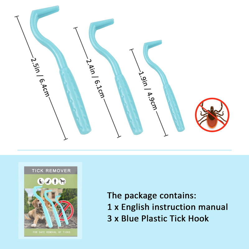 Nepfaivy Tick Remover Tool for Dogs - 3 Pcs Painlessly Tick Remover for Humans and Cats Pets, Safe Tick Twister Kit Tick Hook Blue - PawsPlanet Australia