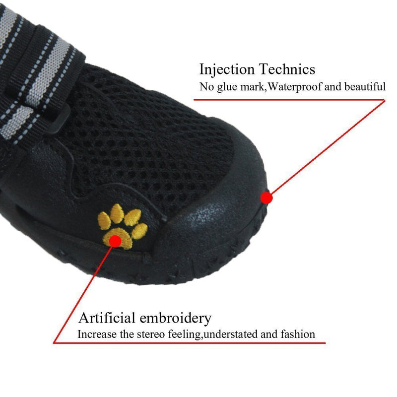 Dog Boots Paw Protectors Waterproof Pet Mesh Shoes Breathable Ventilation Holes Dog Shoes for Injured Paws with Reflective and Rugged Anti-Slip Sole (4pcs, Black) 6 - PawsPlanet Australia