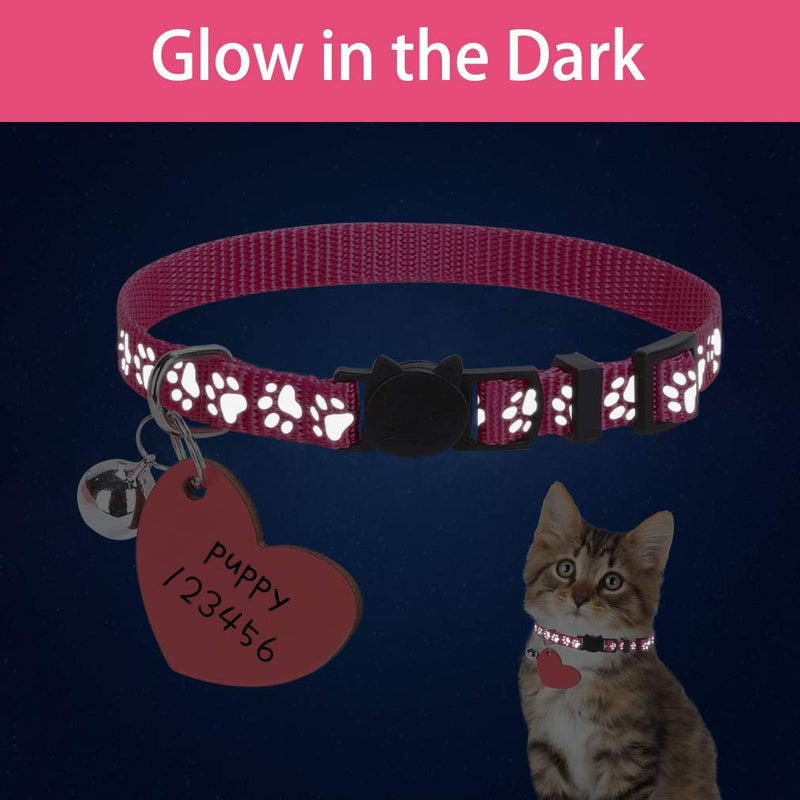 Breakaway Cat Collar with ID Tags Personalized - 3 Packs Reflective Pattern Collars with Wooden Handwriting Name Tags Adjustable Safety Collars for Kitty Puppy Small Pets - PawsPlanet Australia