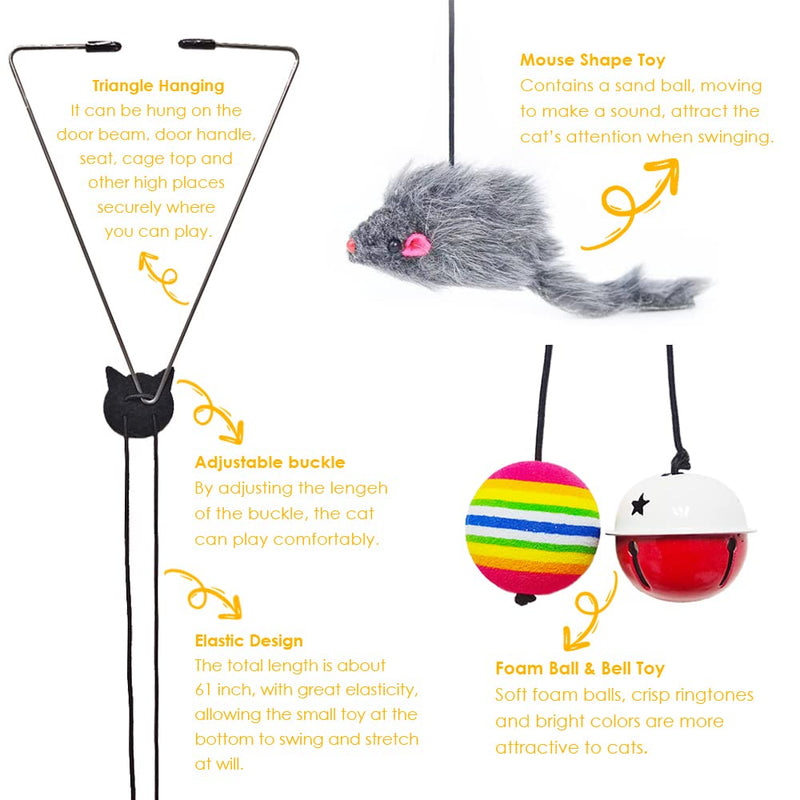 Mice Toys for Indoor Cats - 2 Pack Hanging Door Cat Toys - Retractable Cat Toy with Rope Mouse Bell Ball - Interactive Cat Teaser Toy for Indoor Kitten Play Chase Exercise - PawsPlanet Australia