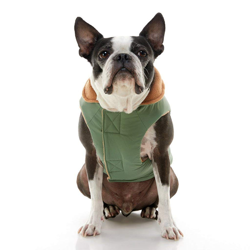 Gooby Sports Vest Dog Jacket - Green, Medium - Reflective Dog Vest with D Ring Leash - Warm Fleece Lined Small Dog Sweater, Hook and Loop Closure - Dog Clothes for Small Dogs Boy or Girl Dog Sweater Medium chest (42 cm) - PawsPlanet Australia