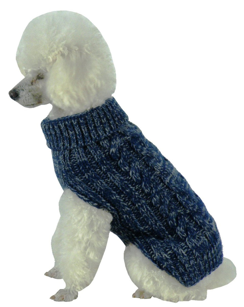 [Australia] - Pet Life Classic True Blue Heavy Cable Knitted Ribbed Fashion Dog Sweater Blue and Light Grey Large 