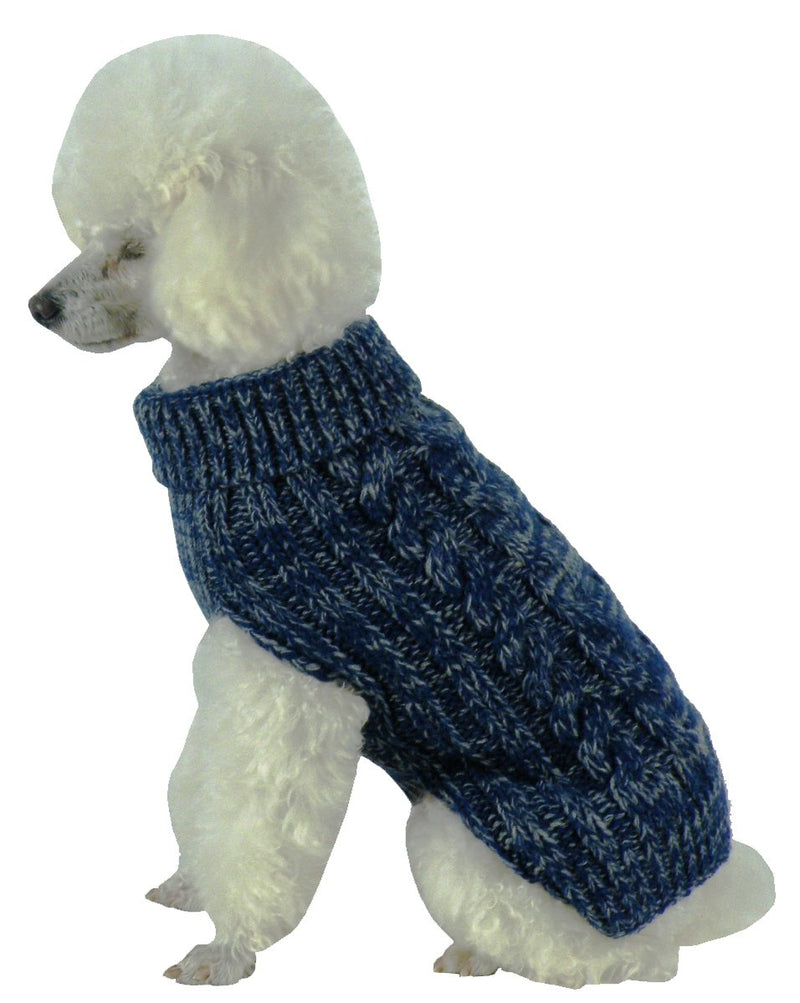 [Australia] - Pet Life Classic True Blue Heavy Cable Knitted Ribbed Fashion Dog Sweater Blue and Light Grey X-Small 