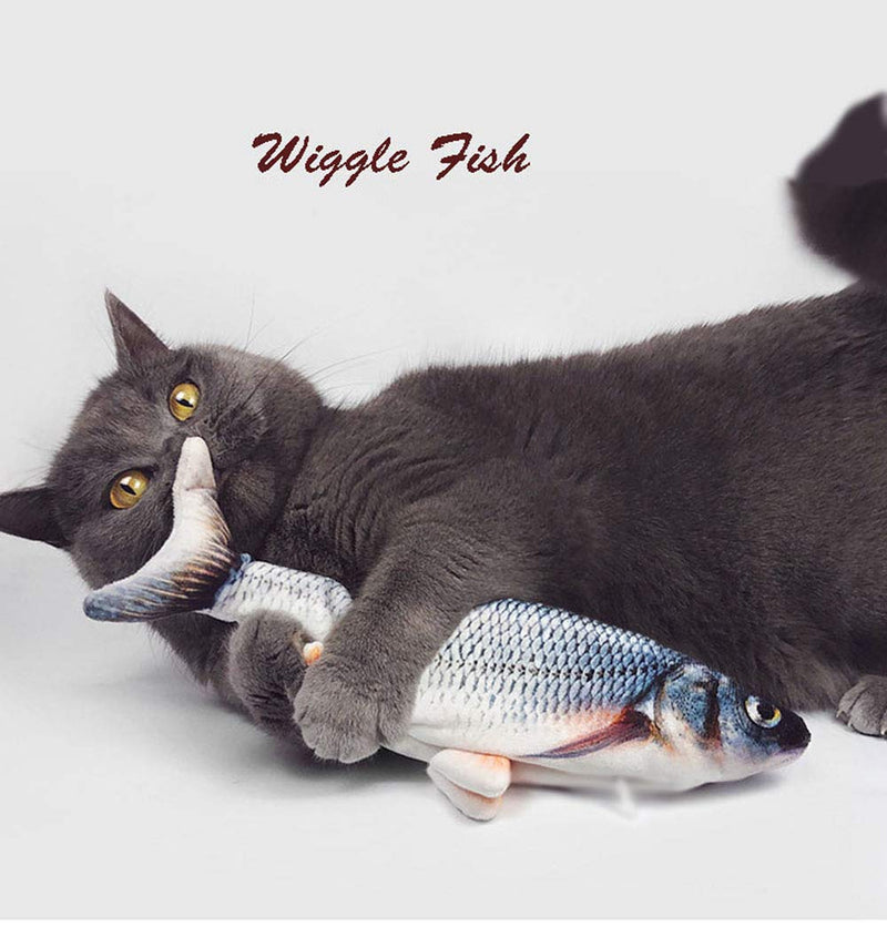 [Australia] - Bandeiman Fish Toy for Cat Realistic Plush Simulation Electric Moving Flopping Fish Fun Interactive Catnip Pets Cat Kick Chew Fish Toy blue 