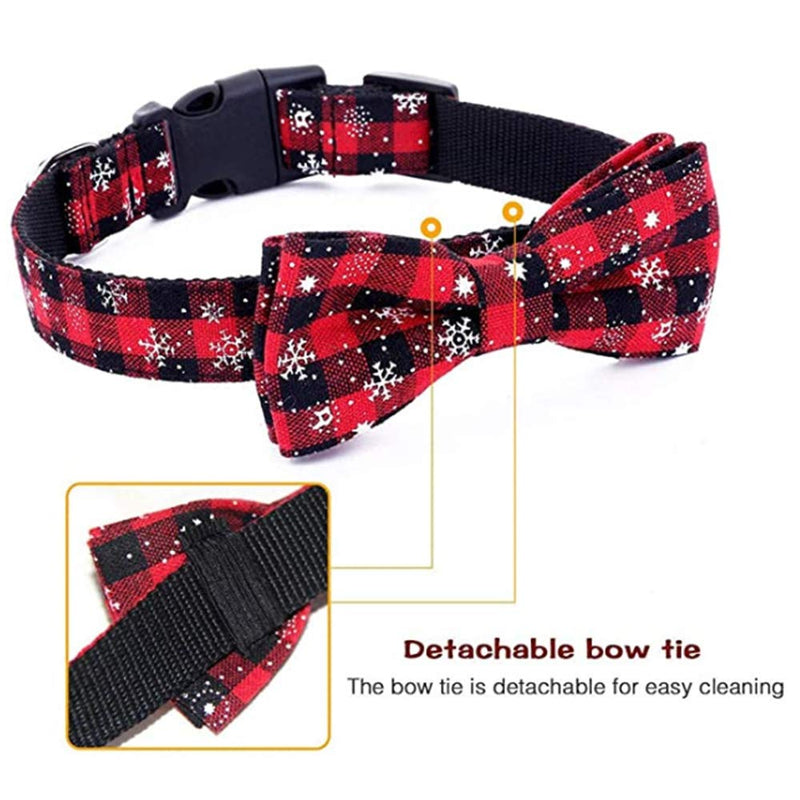 Pet Dog Cat Collar with Bow Tie Christmas Necklace Puppy D-Ring Decor Collar Accessories for Medium Large Dogs Cats (S,Red) S Red - PawsPlanet Australia