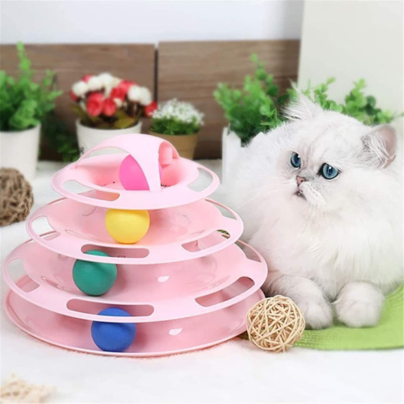 123 Life Cat Toys for Indoor Cats,Interactive Cat Toys,Tower of Tracks Cat Toy,Kitten toys,Cat Treat Ball,Level Tower of Tracks Ball Cat Toy,Cat Toys for Kittens,Detachable Sturdy Anti-Skid (Pink) Pink - PawsPlanet Australia