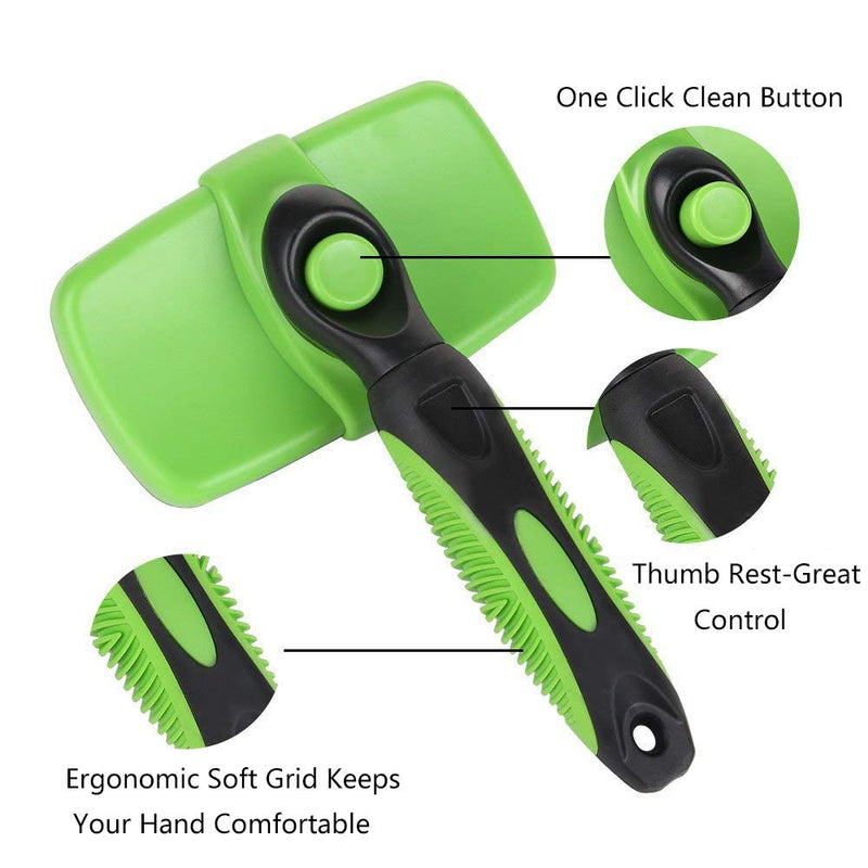 AIWEIYER Self Cleaning Slicker Brush-Pet Dog & Cat Grooming Brush- Ergonomic Soft Grip Handle -for Quick & Easy Pet Fur Removal Dander,Dirt,Massages,Improves Circulation (Green) Green - PawsPlanet Australia