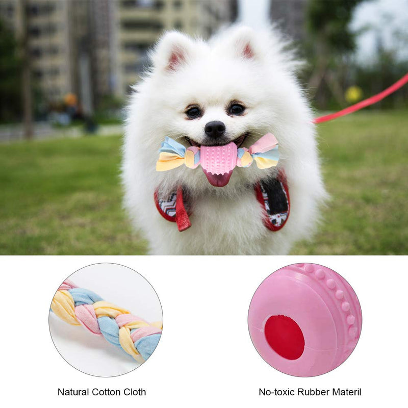 JYPS Puppy Chew Toys, 4pcs Dog Teething Chewing Toy Set with Ball and Cotton Ropes, Aggressive Chew Toys, Interactive Pet Toys Gift Pink for 8 Weeks Small Puppies and Medium Dogs (Pink) - PawsPlanet Australia