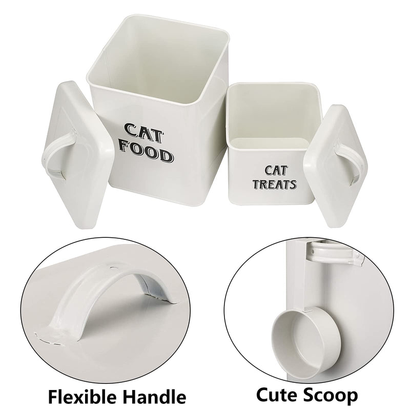 Pethiy cat Food and Treats Containers Set with Scoop for cats-Vintage White Powder-Coated Carbon Steel - Tight Fitting Lids - Storage Canister Tins Small-White - PawsPlanet Australia