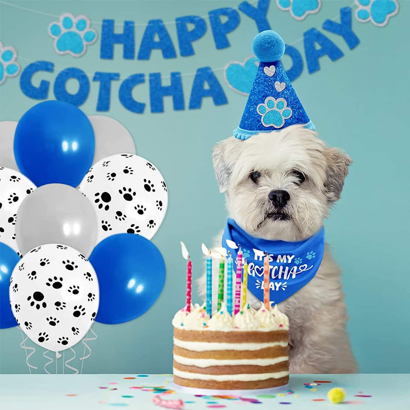 ASOCEA Gotcha Day Dog Bandana Set Boy Girl Happy Birthday Triangle Scarf Bibs Pet Adoption Party Decor Accessories Blue Cone Hat Banners Print Balloons for Dogs Cats Puppy - PawsPlanet Australia