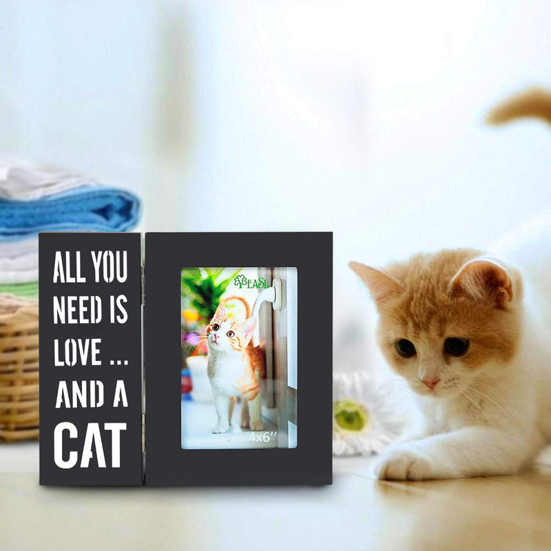 [Australia] - YEASL Wood Dog Picture Frame - 4x6 Inch Light Up Pet Picture Frame for Dog and Cat Memorial Gifts All You Need is Love and A CAT 