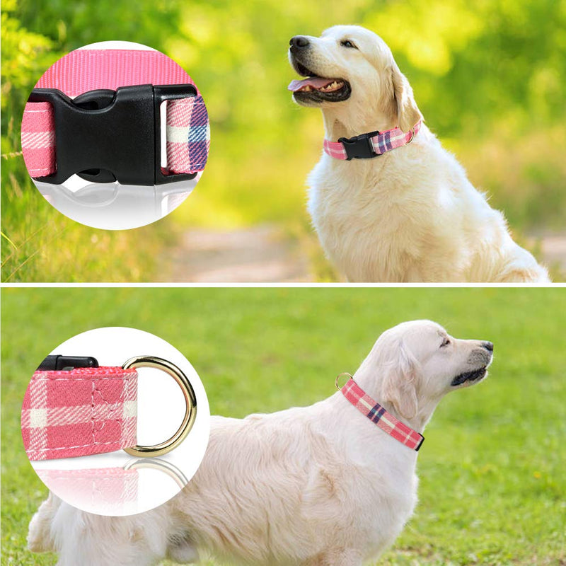 Taglory Plaid Dog Collar, Tartan Dog Collars,Nylon Pet Collars with Buckle, Adjustable for Small Dogs, S, Pink 2cm x 25-40cm Pink Plaid - PawsPlanet Australia