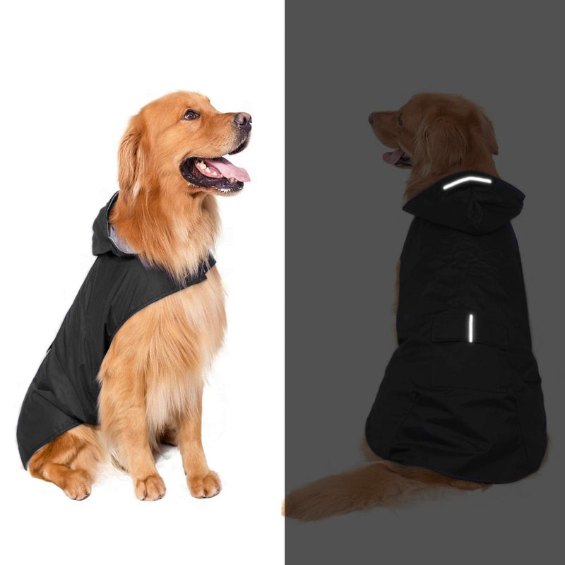 Bwiv Dog Raincoat with Elastic Straps Big Dog Raincoat with Hood Waterproof Dog Rain Coat with Pocket and Leash Hole Puppy Rain Coats Lightweight and Breathable Raincoat for Large Dogs Black L L (Pack of 1) - PawsPlanet Australia