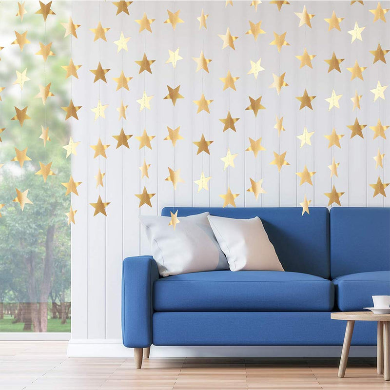 TONIFUL 6Pcs Gold Star Banner Garland Twinkle Star Galaxy Glitter Paper Sparkling Bunting Party Decorations for Christmas New Year Birthday Bridal Shower Wedding Room Party Supplies - PawsPlanet Australia