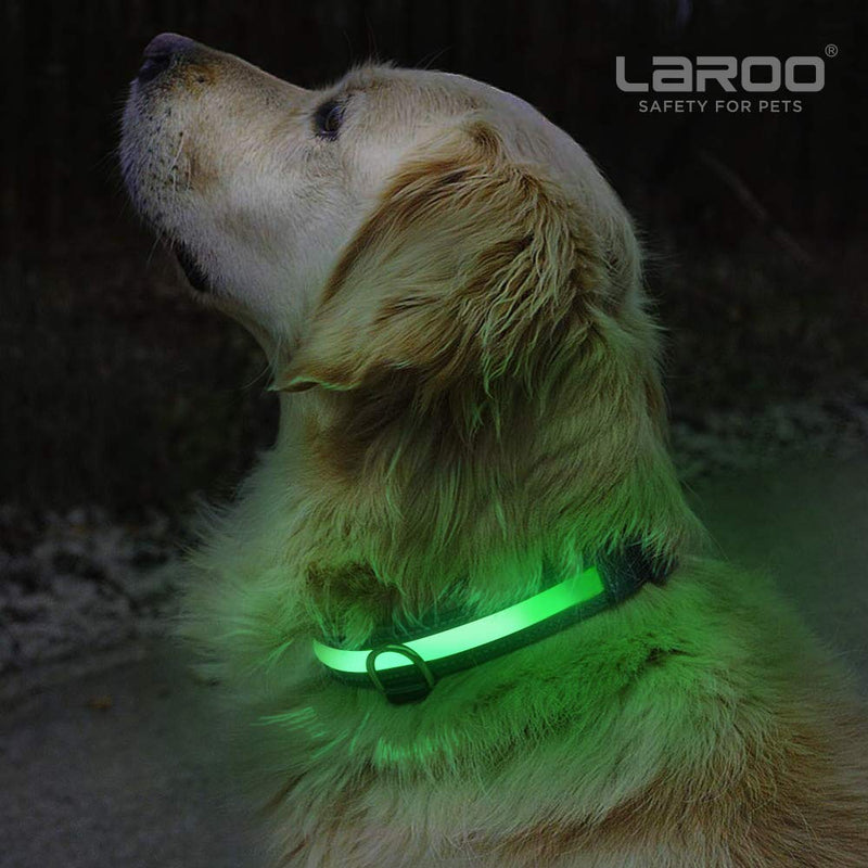 LaRoo LED Dog Collar, Flashing LED Dog Safety Collar Nylon Luminous Night Dog Band with USB Rechargeable Glow Bright Safety Collar for Dogs (Collar(17-24inch)) Collar(17-24inch) - PawsPlanet Australia