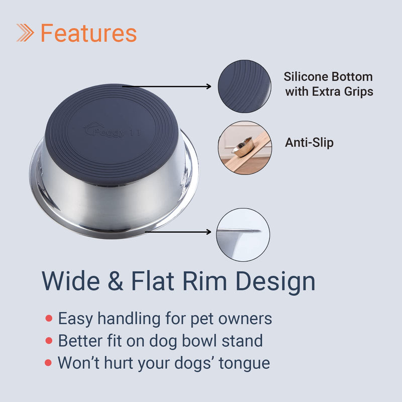 PEGGY11 Deep Stainless Steel Dog Bowls (2 Count) | Nonslip Silicone Bottom Design | Ideal Food and Water Bowls for Small, Medium, and Large Dogs (Each Bowl Holds 720 ML, for Small-Sized Dogs) 720 ml (Pack of 2) 2 Pack: Blue & Grey - PawsPlanet Australia