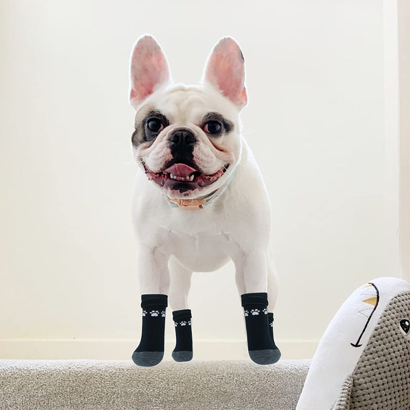 BINGPET Non-Slip Paw Pattern Dog Socks - Pet Paw Protectors with Grips Black Gray Socks for Hardwood Floors Medium - PawsPlanet Australia