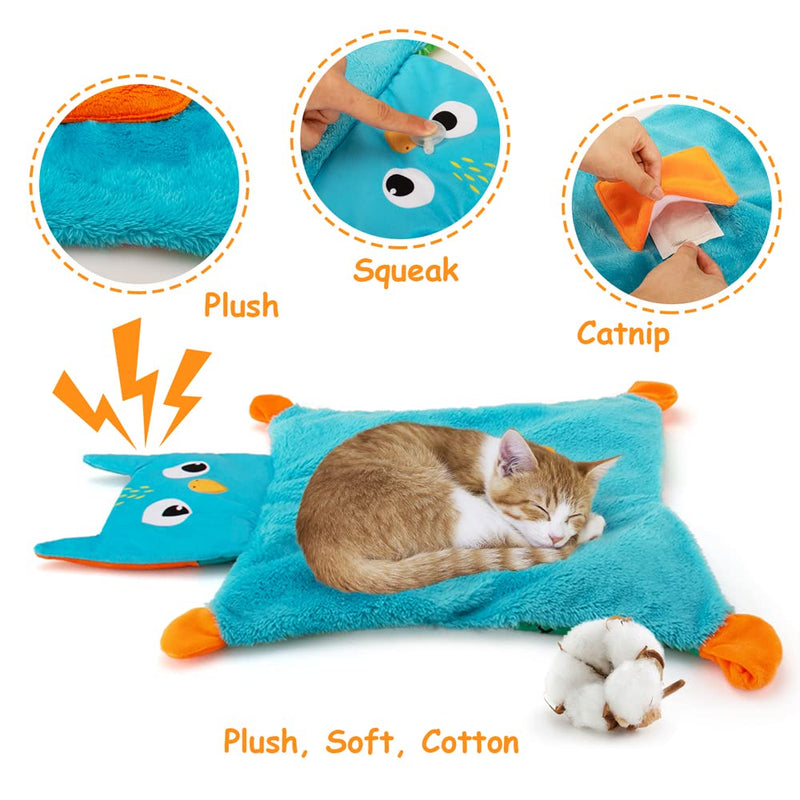 AWOOF Cat Mat, Cute Soft Catnip Mat, Cat Activity Mat Machine Washable Cat Blanket for Small Medium Large Cats with 7 Pockets, Crinkle Paper Self-Warming Kitty Carpet Interactive Catnip Toys - PawsPlanet Australia