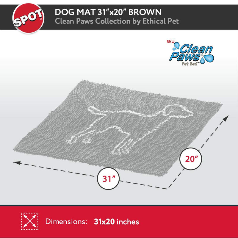 SPOT Chenille Microfiber Dog Door Mat | Pet Door Mat | Super Absorbent Door Mat | Machine Washable, Durable, Rubber Bottom, Non-Skid Doormat for Pets | 31x20 |Clean Paws, Brown, 31" x 20" (50006) - PawsPlanet Australia