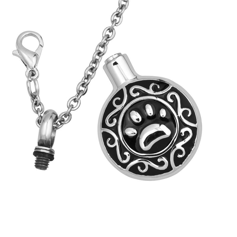 [Australia] - LuckyJewelry Animal Dog Paw Print Pet Round Cremation Urn Pendant Memorial Ash Keepsake Necklace 