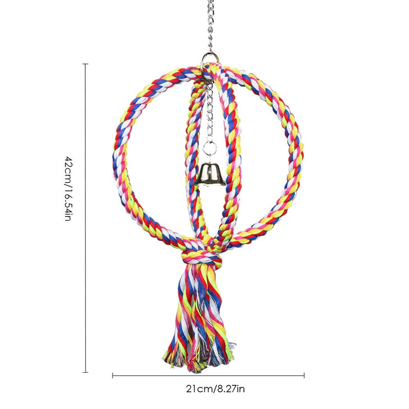 LeerKing Bird Perches Parrot Cotton Rope Bungee Bird Toy with Bell Spherical Swing Perch Toy with Double Rainbow Ring - PawsPlanet Australia