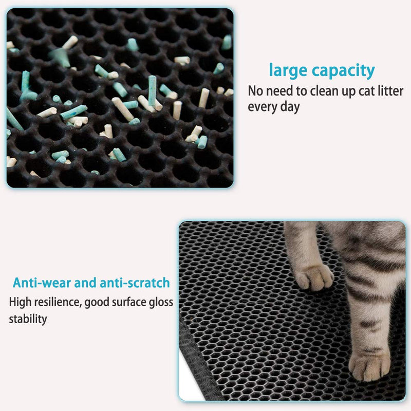 kaxionage Cat Litter Mat, Litter Box Mat,Honeycomb Double Layer Trapping Litter Mat Design,Waterproof Urine Proof Kitty Litter Mat,Easy Clean Scatter Control 15" X 24" Black - PawsPlanet Australia