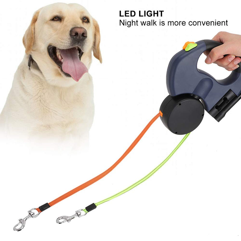 Double retractable dog leash, 3 m flexible retractable dog leash, double leash with LED light for two dogs, reflective dog leash (dark grey), dark grey - PawsPlanet Australia
