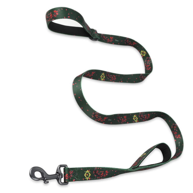 [Australia] - Hyhug Pets Two Padded Handles Leash (18 inches and 6ft Long),Traffic and Colorfast Webbing Lead for Large Dogs Professional Training and Daily Use Walking. Green Plum Flower 