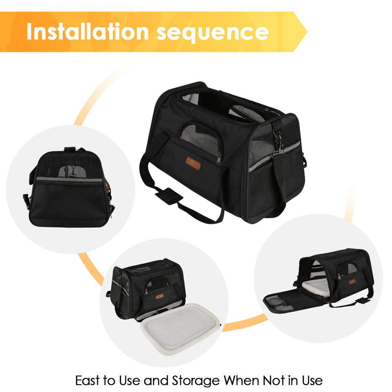 [Australia] - CLEEBOURG Cat Carrier Dog Carriers, Airline Approved Travel Pet Bag, Collapsible Soft-Sided Kennel with Reflective Side Strip, Mesh Window and Escape-Proof Buckle, Best for Small Medium Cats Dogs 