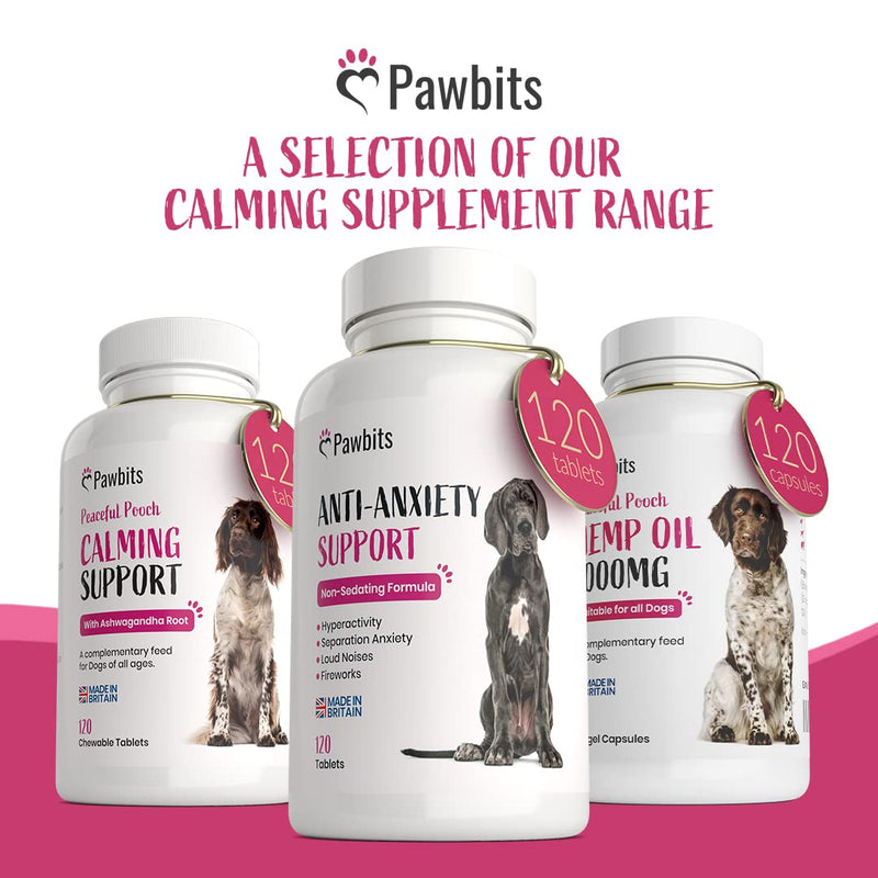 Pawbits 120 Dog Anxiety Tablets Calming Supplement for Anxious & Hyperactive Dogs Calms Relaxes & Non-Sedative Dog Calming Tablets Fireworks, Behavioural Issues, Travel & Vet Visits Natural Calm Aid - PawsPlanet Australia