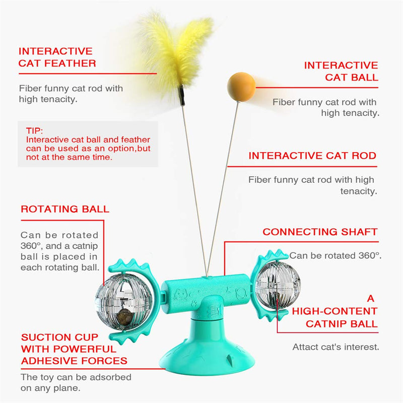 PNNNU Windmill Cat Toy Interactive Toys Cat Indoor Feather Toy with 360° Catnip Rotating Ball & Teasing Cat Feather - PawsPlanet Australia