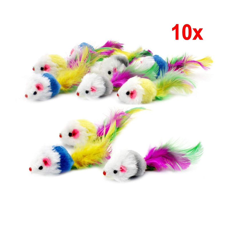 JZK 20 x Furry pet cat toys mice with feather tails cat toy mice with rattle interactive toy for cat kitty - PawsPlanet Australia