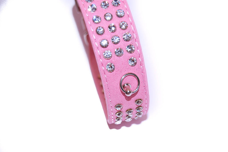 Pet Palace® "Debonair Doggy" Suede Diamante Studded Luxury Collar for Dogs of Distinction (PETAL PINK SMALL) FREE CHARM ACCESSORY PETAL PINK SMALL - PawsPlanet Australia