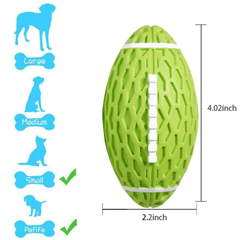 BDUK Dog Chew Toys Pet Squeaky Ball Durable Rubber Interactive Trainning Rugby Toy Indestructible Christmas Fun Dog Ball Teeth Cleaning Fetch Ball for Large/Medium/Small Dogs(Green) Green - PawsPlanet Australia